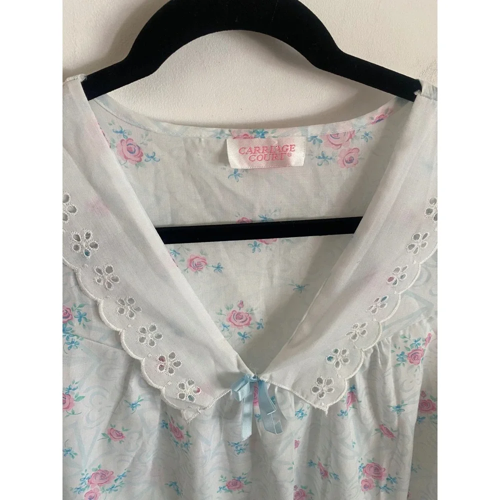 Vintage Carriage Court Floral Nightgown Women Medium White Eyelet Lace NWT Sears